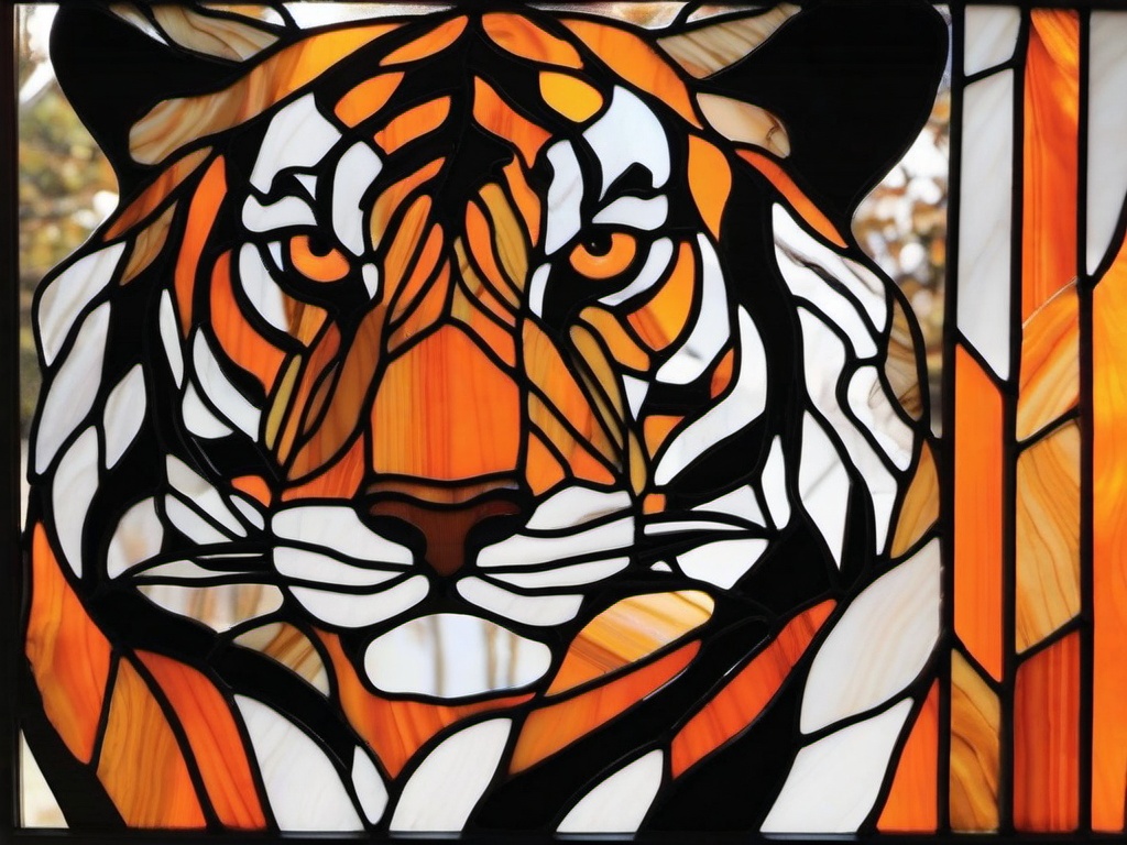 Stained Glass Tiger - Orange tiger with bold black stripes  