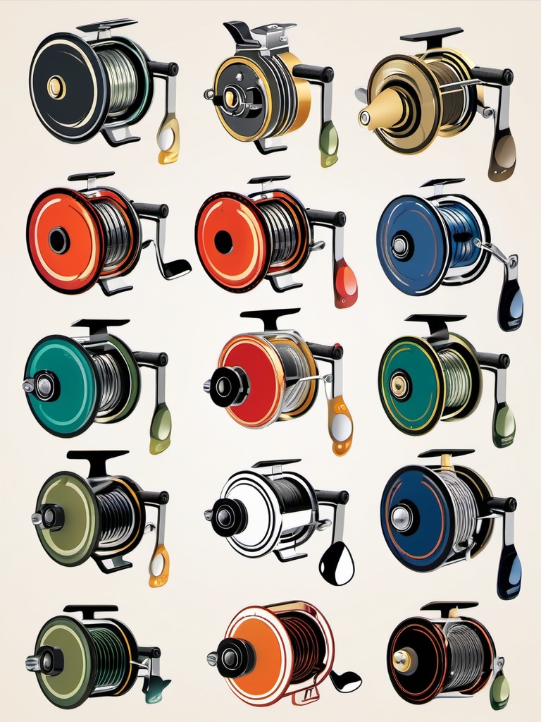 Fishing Reels clipart - A collection of fishing reels for angling., ,vector color clipart,minimal