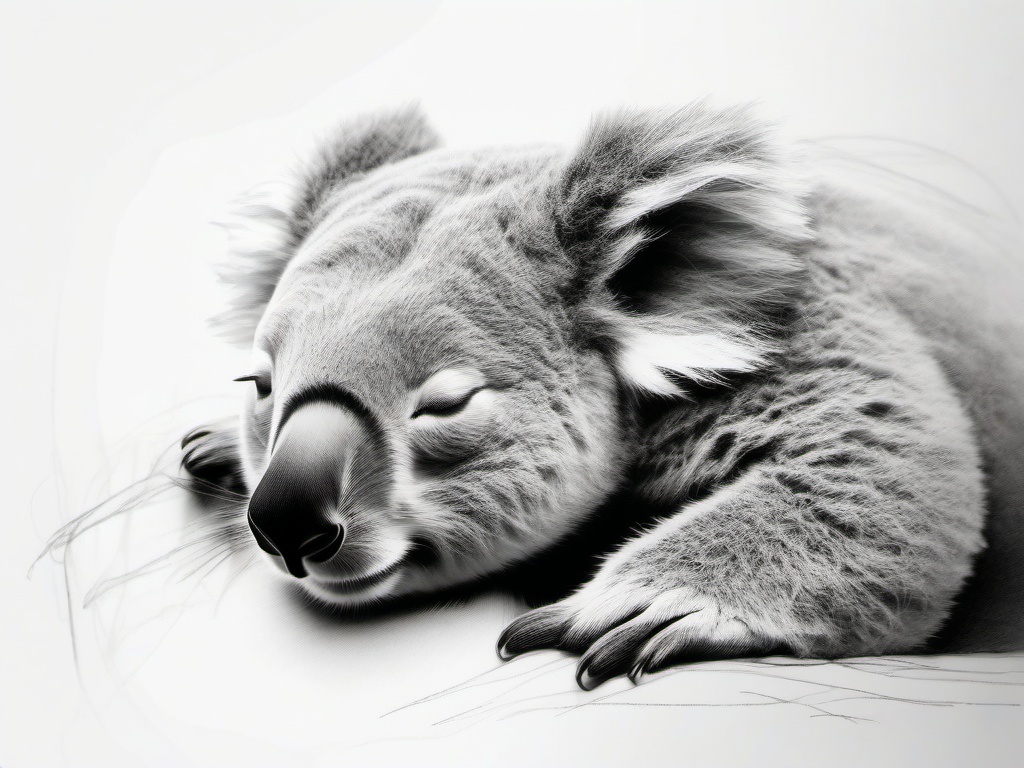 drawing of a koala sleeping  minimal rough sketch scribbles,doodles,black and white