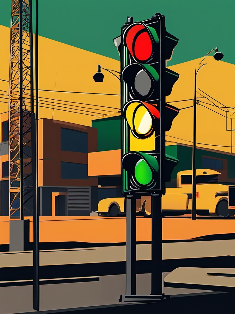 Traffic Light clipart - A temporary traffic light at a construction site., ,vector color clipart,minimal