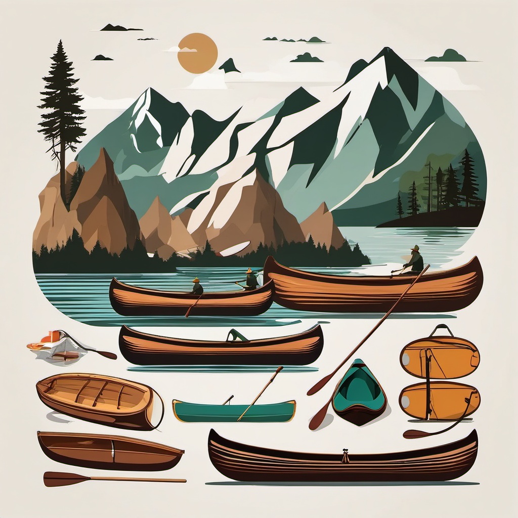 Mountain Lake Canoe Adventure clipart - Adventurous canoeing, ,vector color clipart,minimal