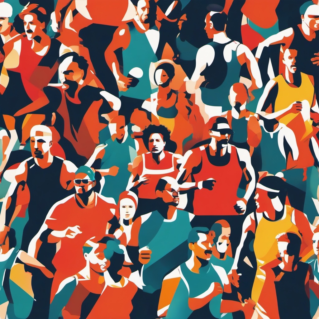 Runner clipart - group of runners competing in a city marathon  color,minimalist,vector clipart