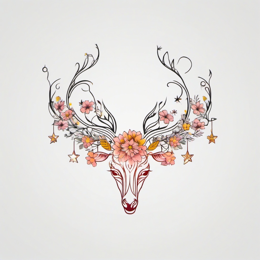 floral aries constellation tattoo  simple vector color tattoo