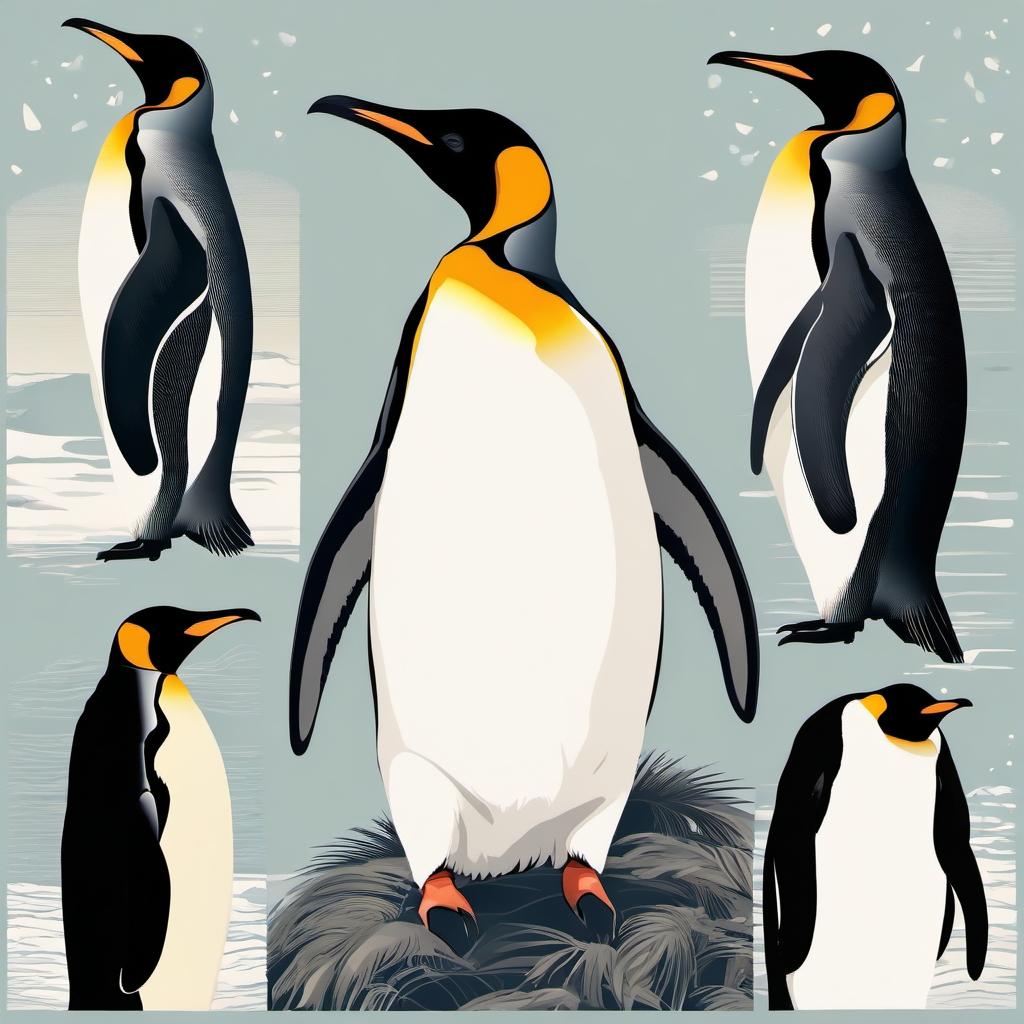 King penguin - Admire the regal presence of King penguins in majestic depictions of their natural habitat.  color vector clipart