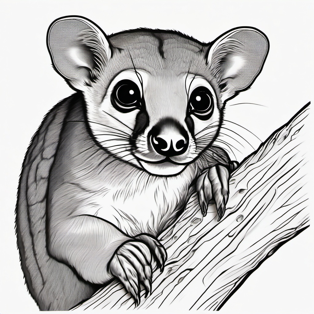 Kinkajou Tattoo - Nocturnal kinkajou perched in the trees  few color tattoo design, simple line art, design clean white background