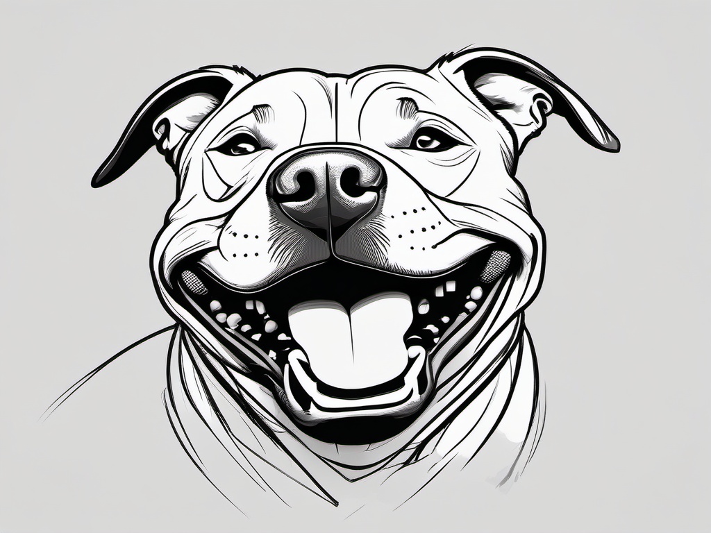 drawing of a pitbull with a big smile  minimal rough sketch scribbles,doodles,black and white