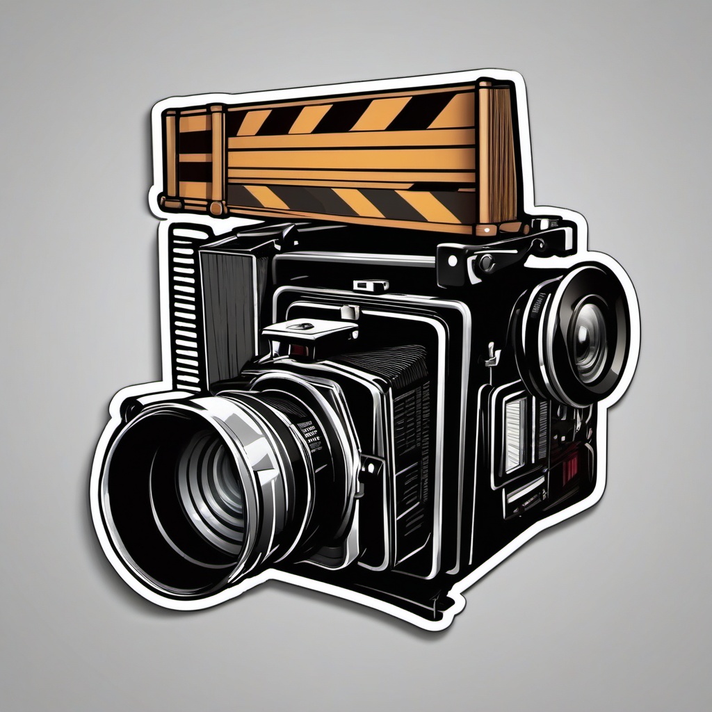 Film camera and director's clapboard sticker- Cinematic creation, , sticker vector art, minimalist design