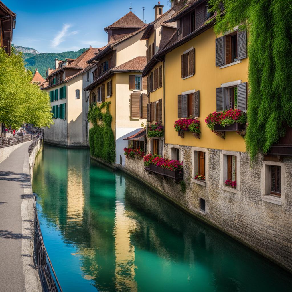 hidden waterways of annecy - illustrate the hidden waterways of annecy, often referred to as the 'venice of the alps,' with its canals and picturesque old town. 