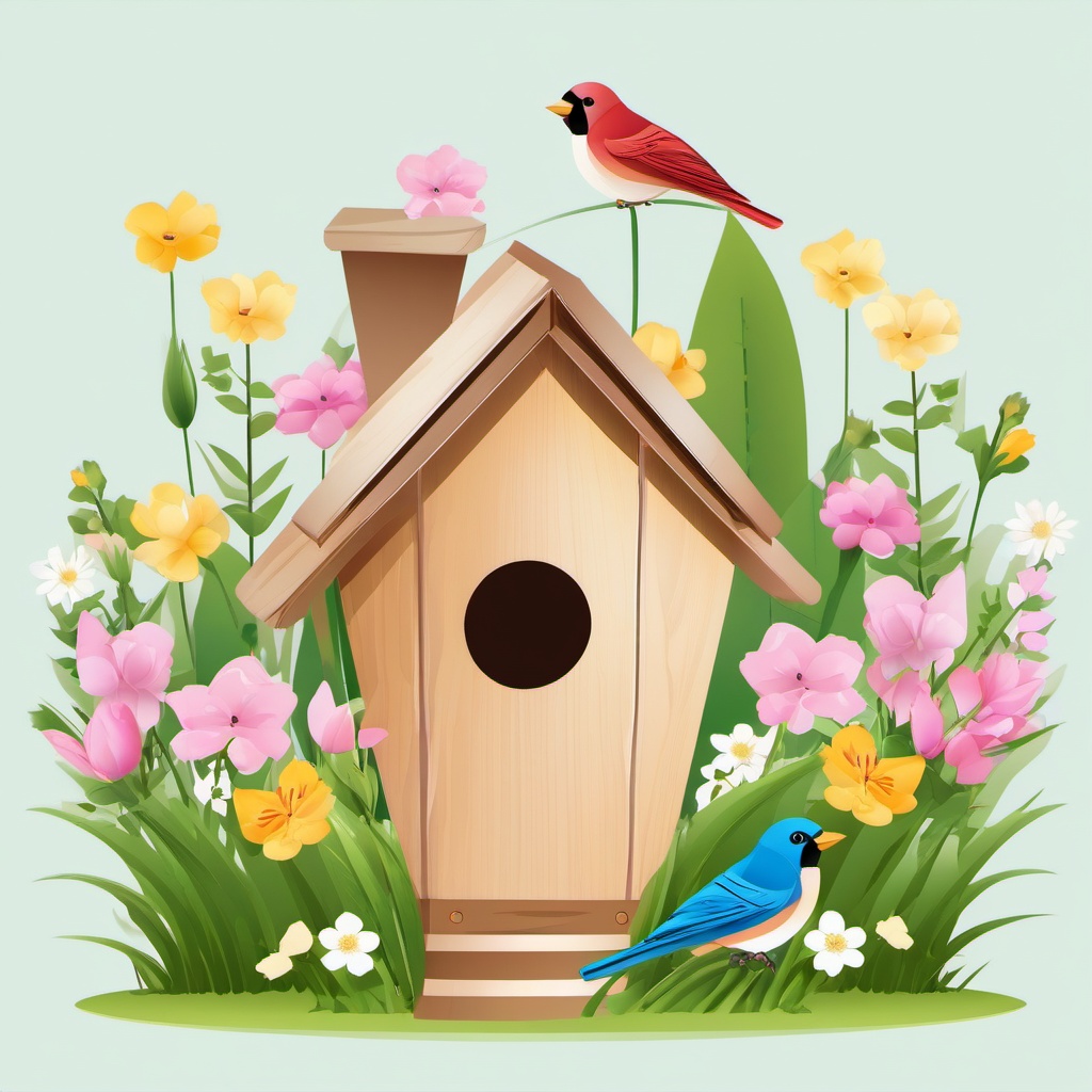 Spring Birdhouse clipart - A birdhouse in the garden, ,vector color clipart,minimal