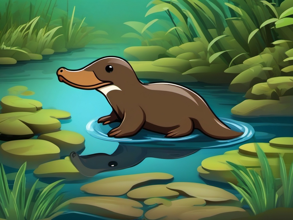 Cute Platypus in a Hidden Creek  clipart, simple