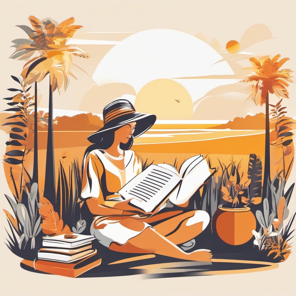 Outdoor Reading clipart - Reading a book in the sunshine, ,vector color clipart,minimal