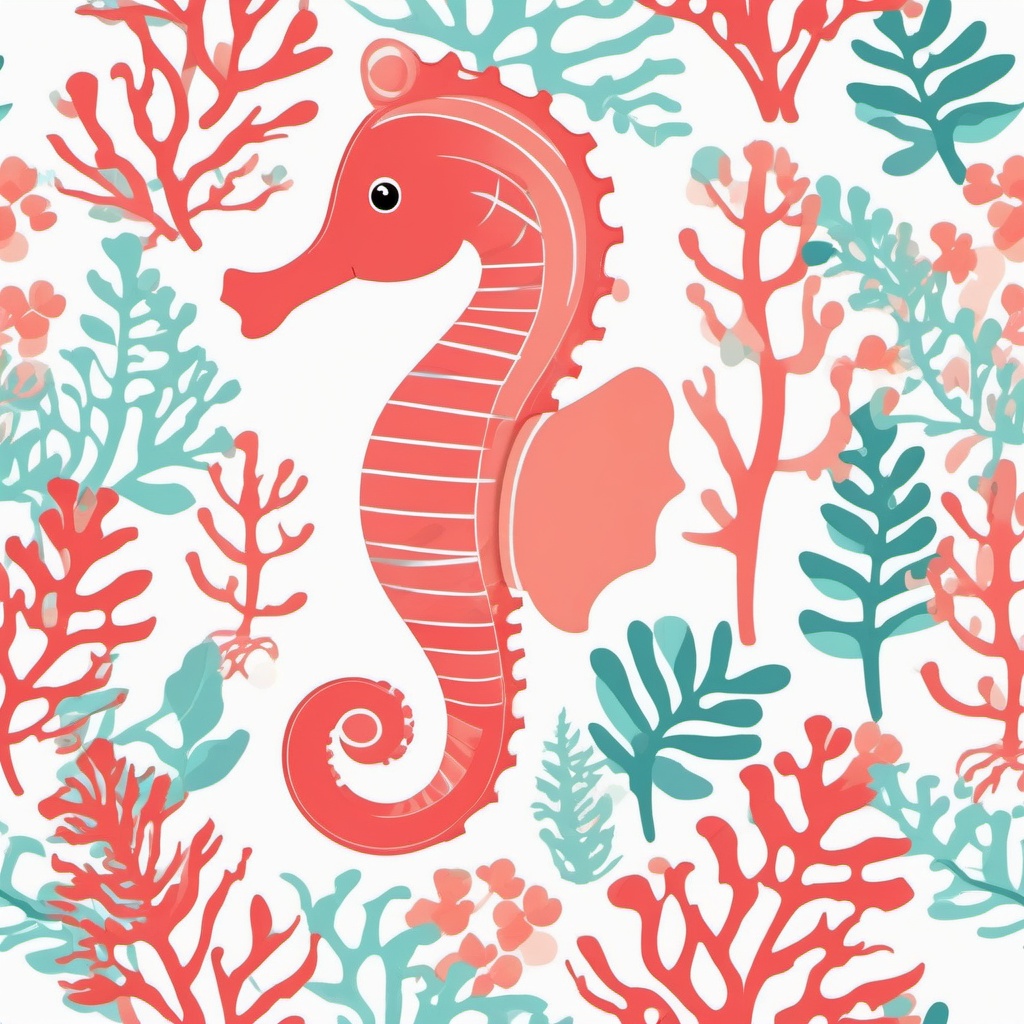 Cute Seahorse in a Coral Paradise  clipart, simple