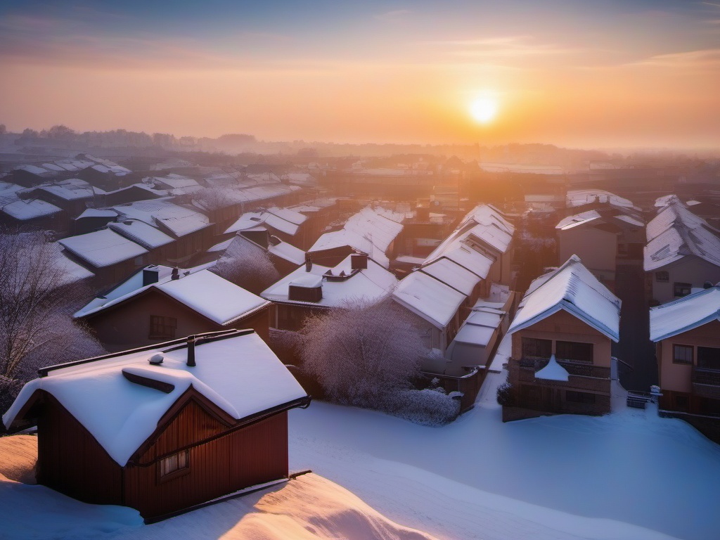 Snowy Rooftops at Sunrise  background picture, close shot professional product  photography, natural lighting, canon lens, shot on dslr 64 megapixels sharp focus