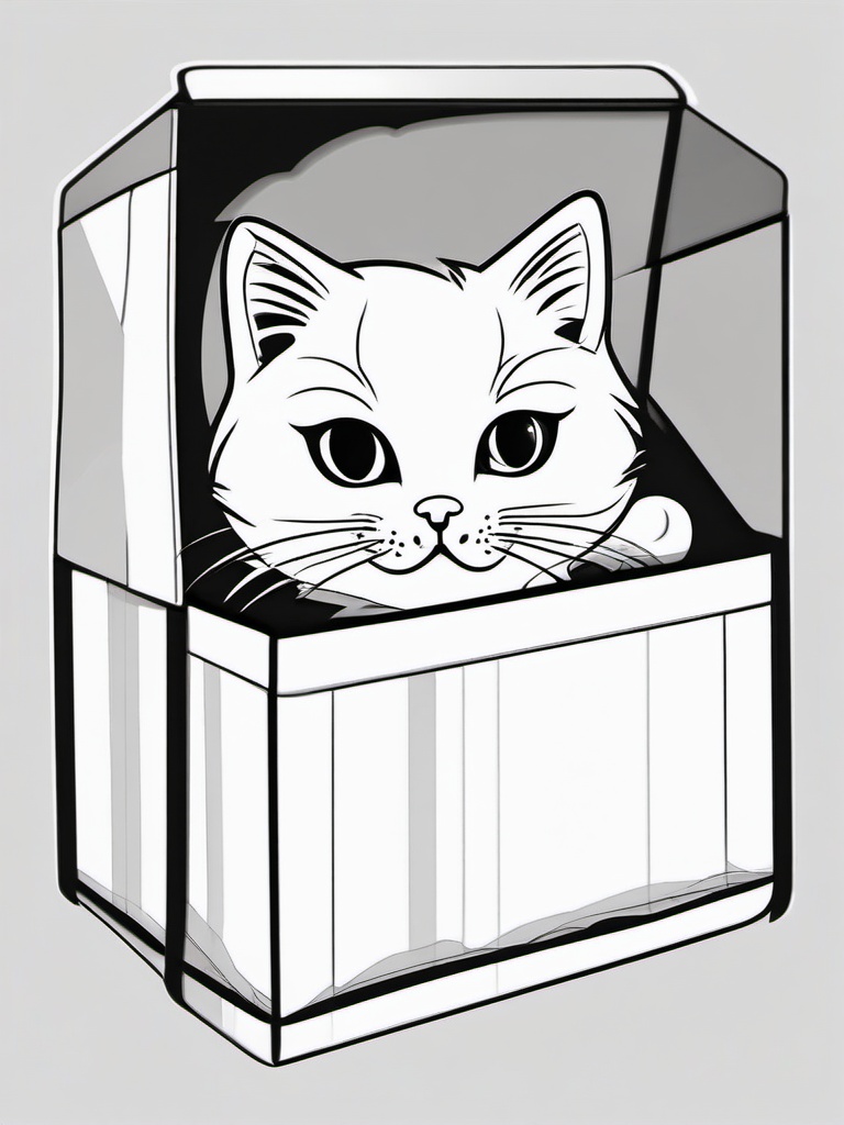 Kitty in a Box Coloring Pages - Playful Kitty Hiding in a Box  minimal black outline printable sheet, coloring page