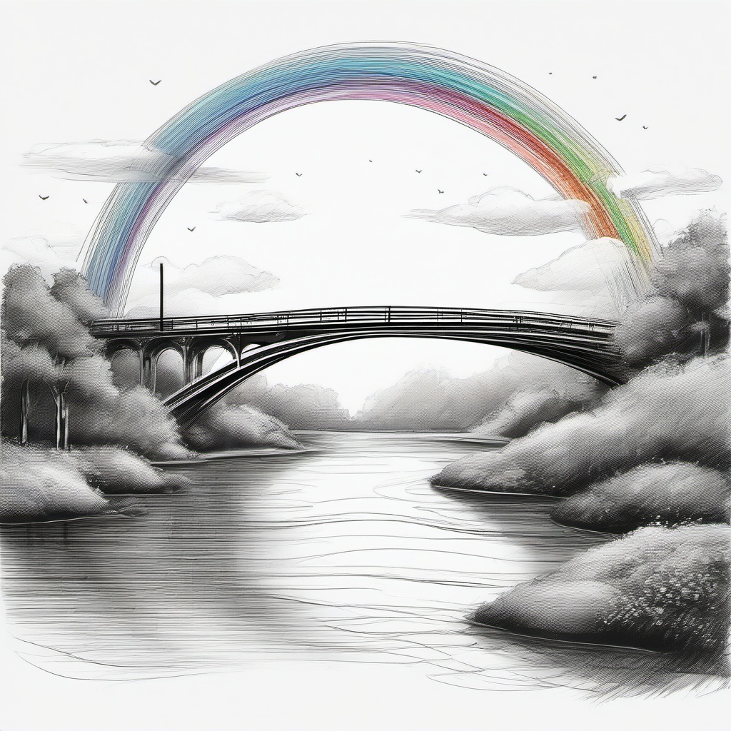 drawing of a rainbow bridge  minimal rough sketch scribbles,doodles,black and white