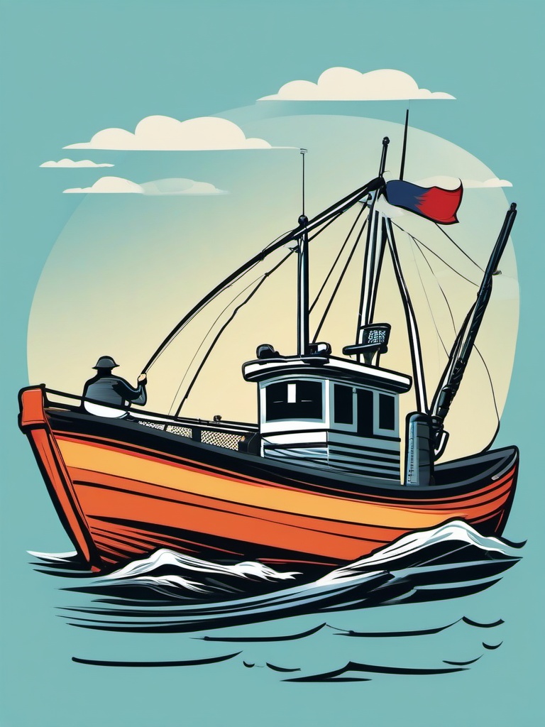 Boat clipart - fishing boat with a net full of fish  