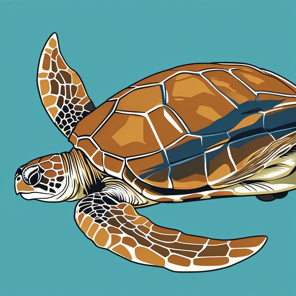 Loggerhead Sea Turtle Close-Up Clip Art - A close-up of a loggerhead sea turtle,  color vector clipart, minimal style