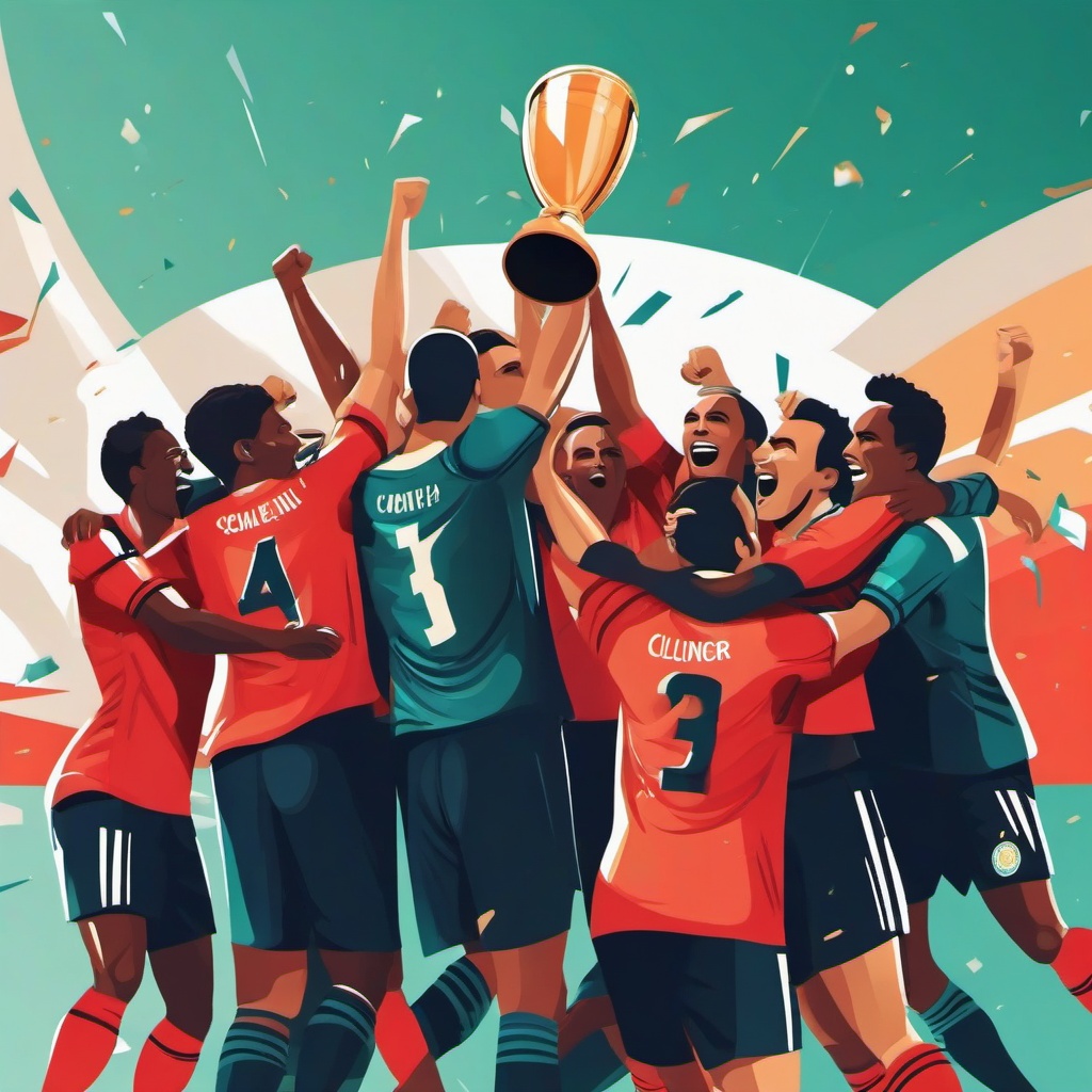 Soccer clipart - soccer team celebrating a championship win  color,minimalist,vector clipart