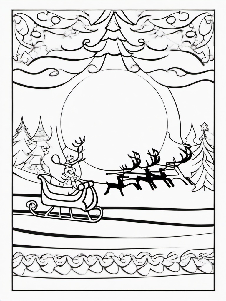 Rudolph Coloring Pages - Red-Nosed Reindeer Leading the Sleigh  minimal black outline printable sheet, coloring page