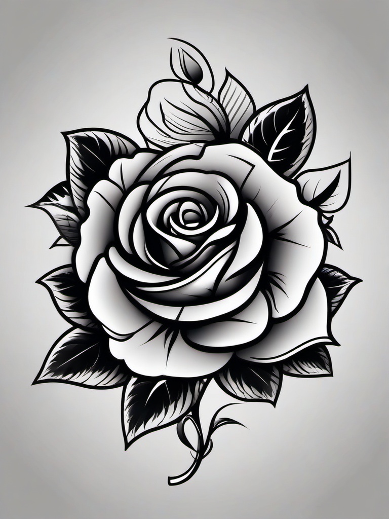 Black and Grey Traditional Rose Tattoo-Combination of classic style with black and grey tones in a traditional rose tattoo, featuring bold lines and timeless beauty.  simple vector color tattoo