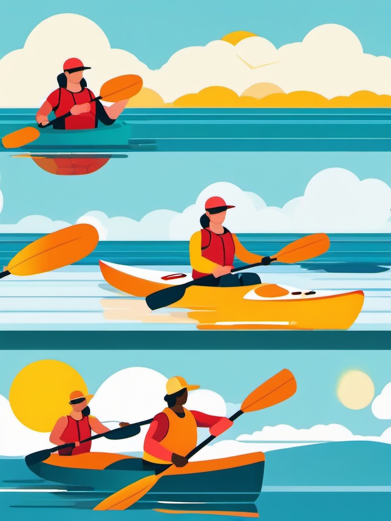 Sunny Kayaking clipart - Kayakers under the bright sun., ,vector color clipart,minimal