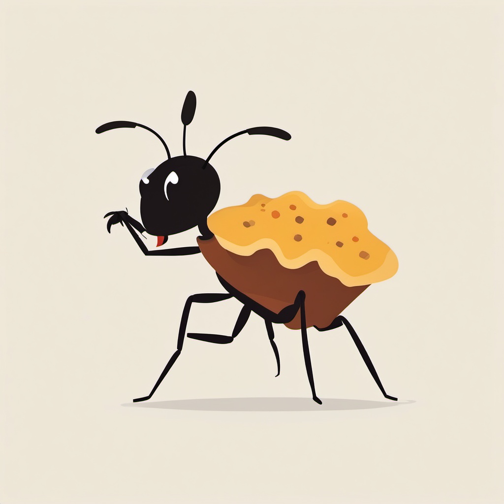 Ant Carrying Food Clip Art - Ant hard at work carrying a tiny piece of food,  color vector clipart, minimal style