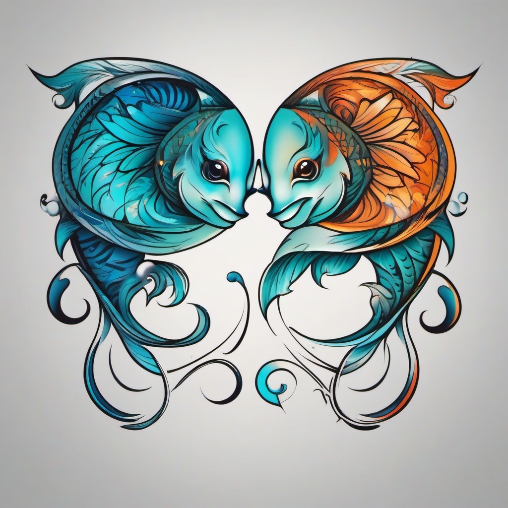 matching pisces tattoos  simple vector color tattoo