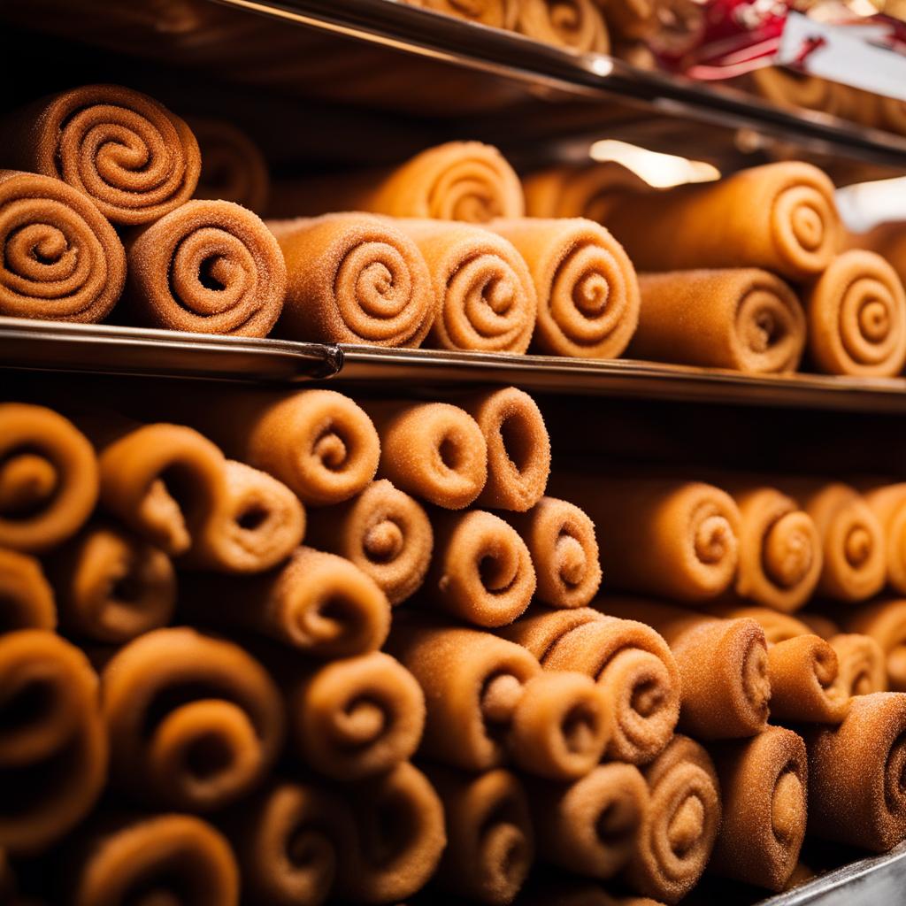 chimney cake, a hungarian sweet spiral pastry, enjoyed at a christmas market in budapest. 