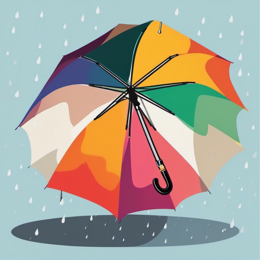 Umbrella Clipart - An open umbrella in the rain.  color clipart, minimalist, vector art, 