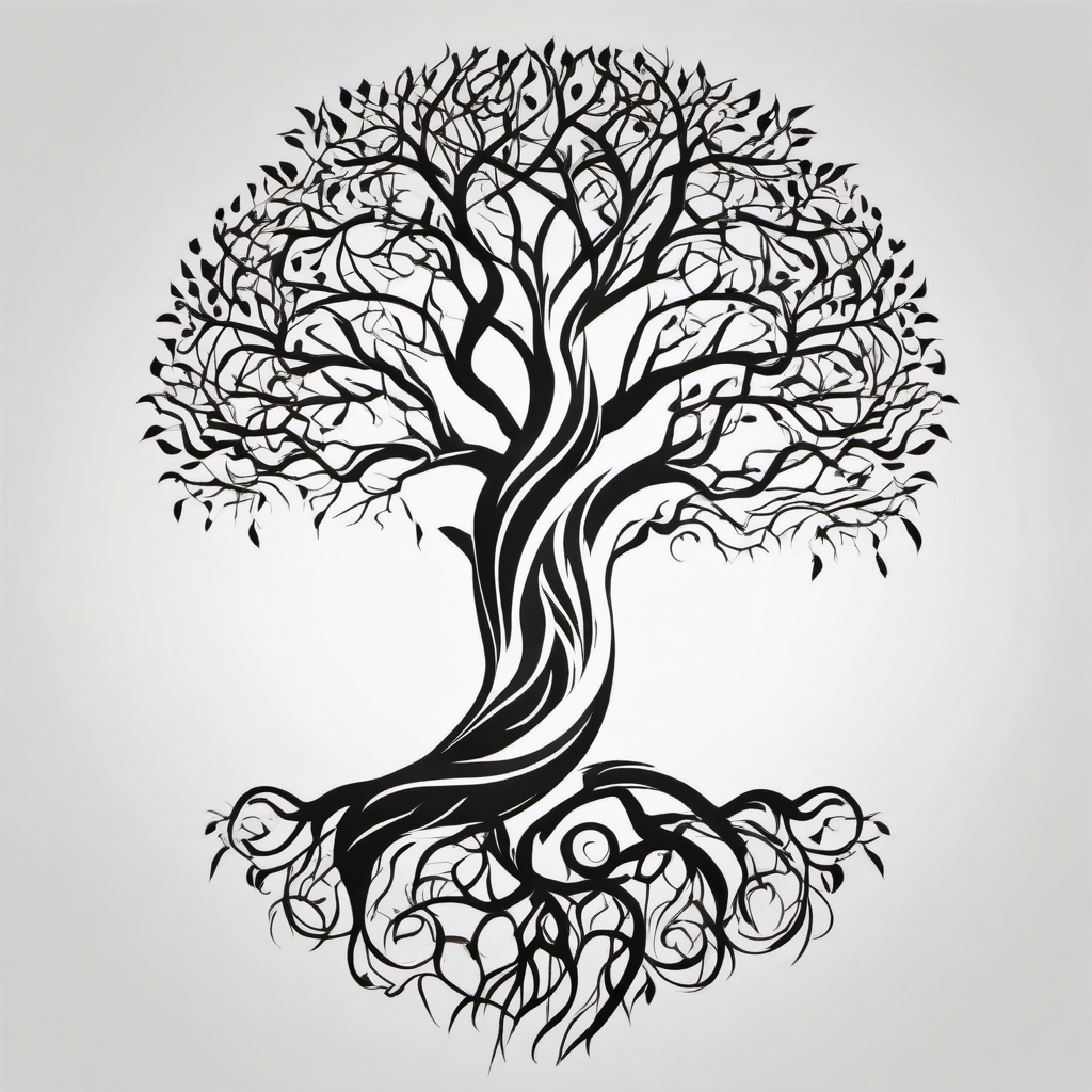 Anbu tree tattoo. Roots of unyielding resolve.  color tattoo minimalist white background