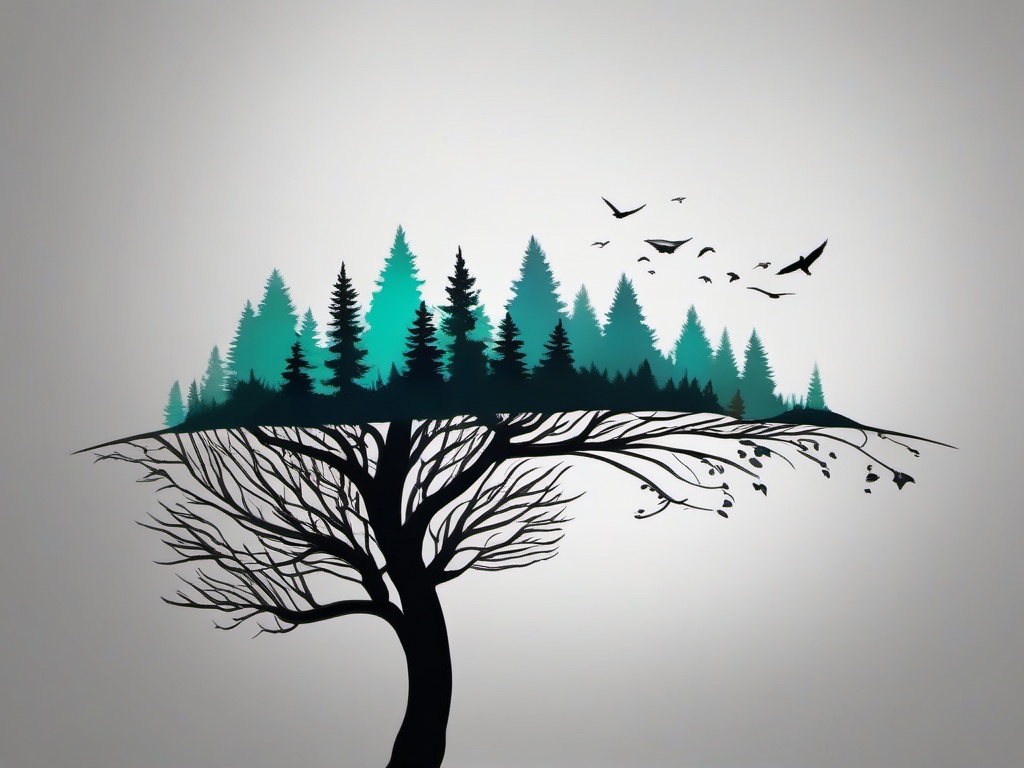 silhouette forest tattoo  simple color tattoo,white background