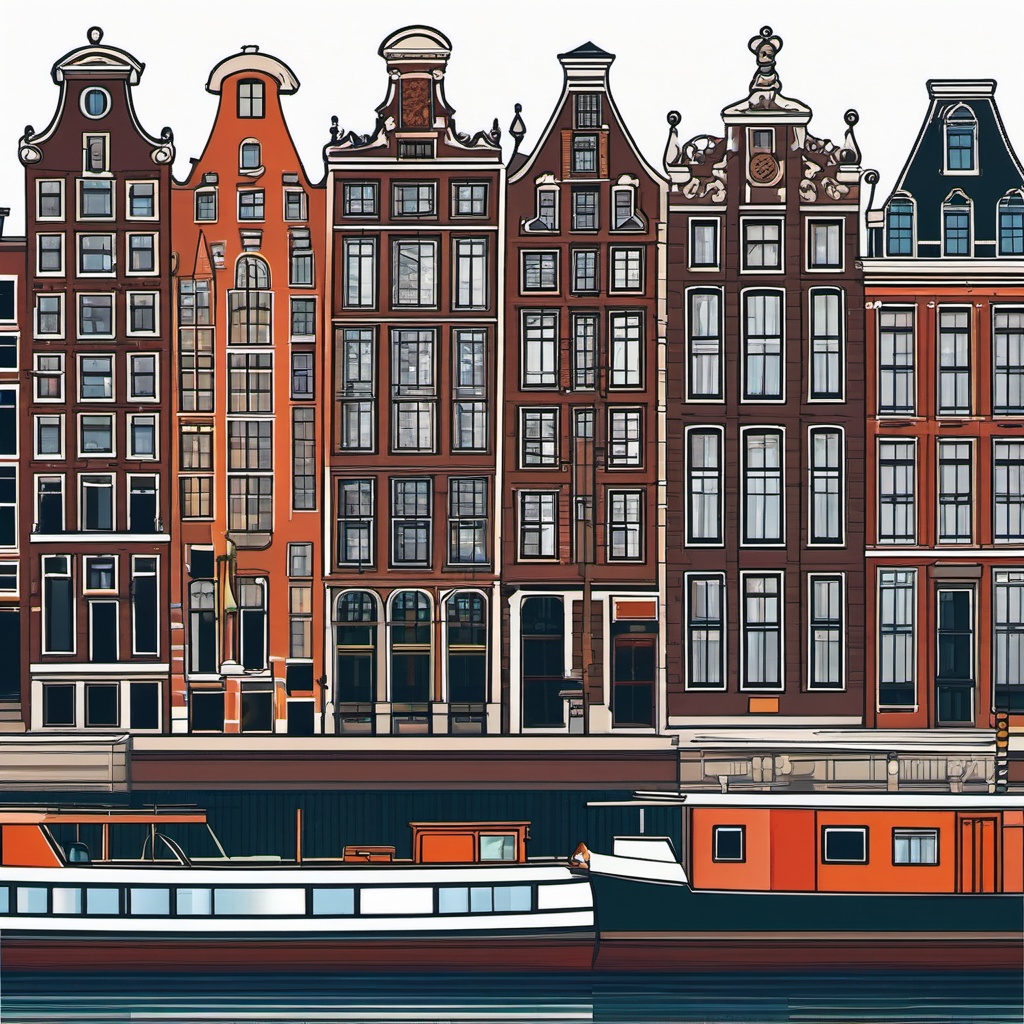 Amsterdam clipart - Rijksmuseum and Amsterdam canals, ,color clipart vector style