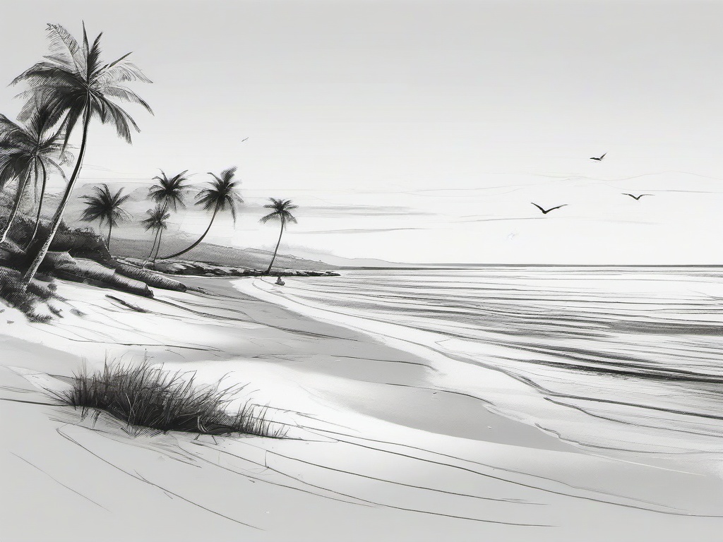 drawing of a beach scene  minimal rough scribbles,doodles,black and white