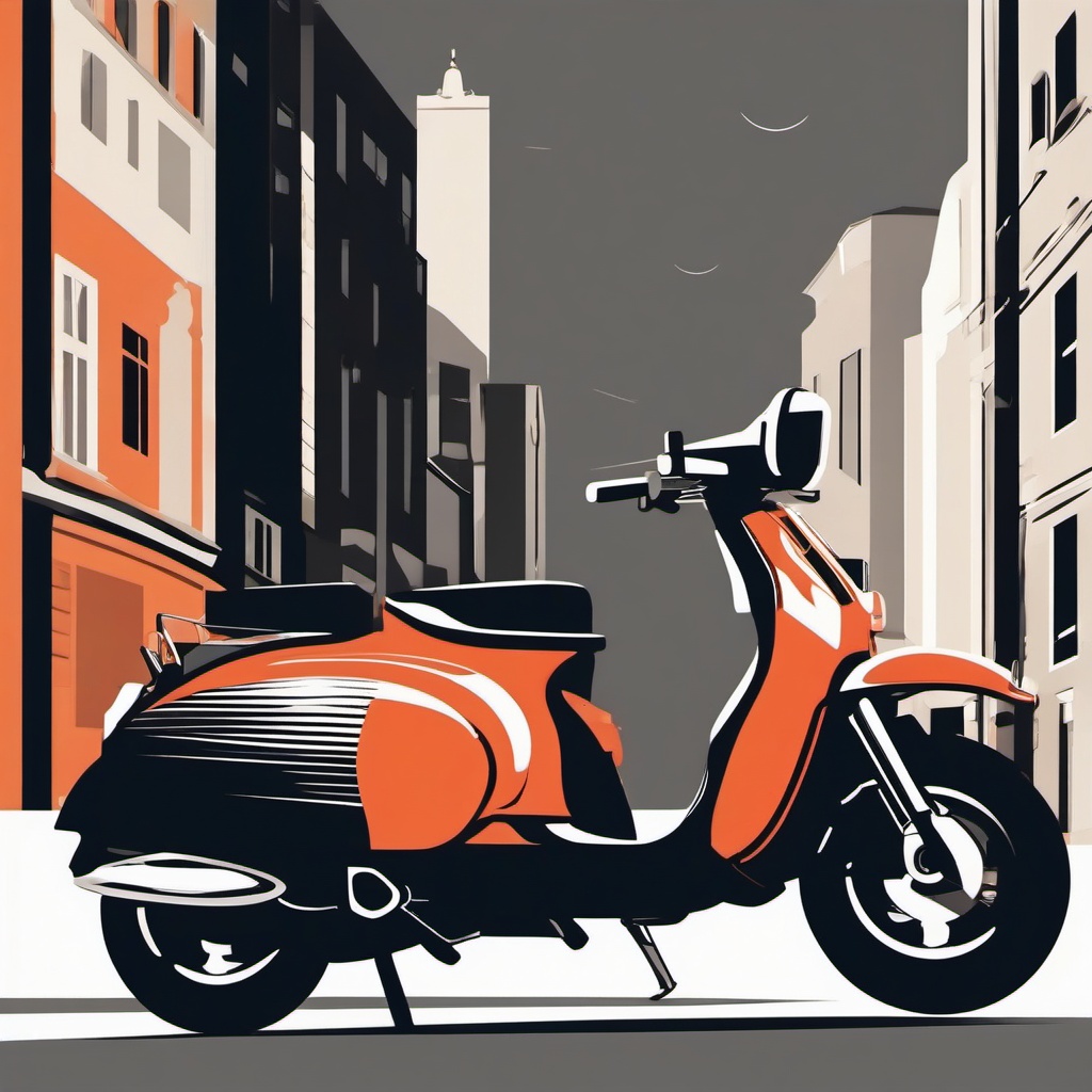 Scooter Clipart - A scooter navigating city streets.  color vector clipart, minimal style