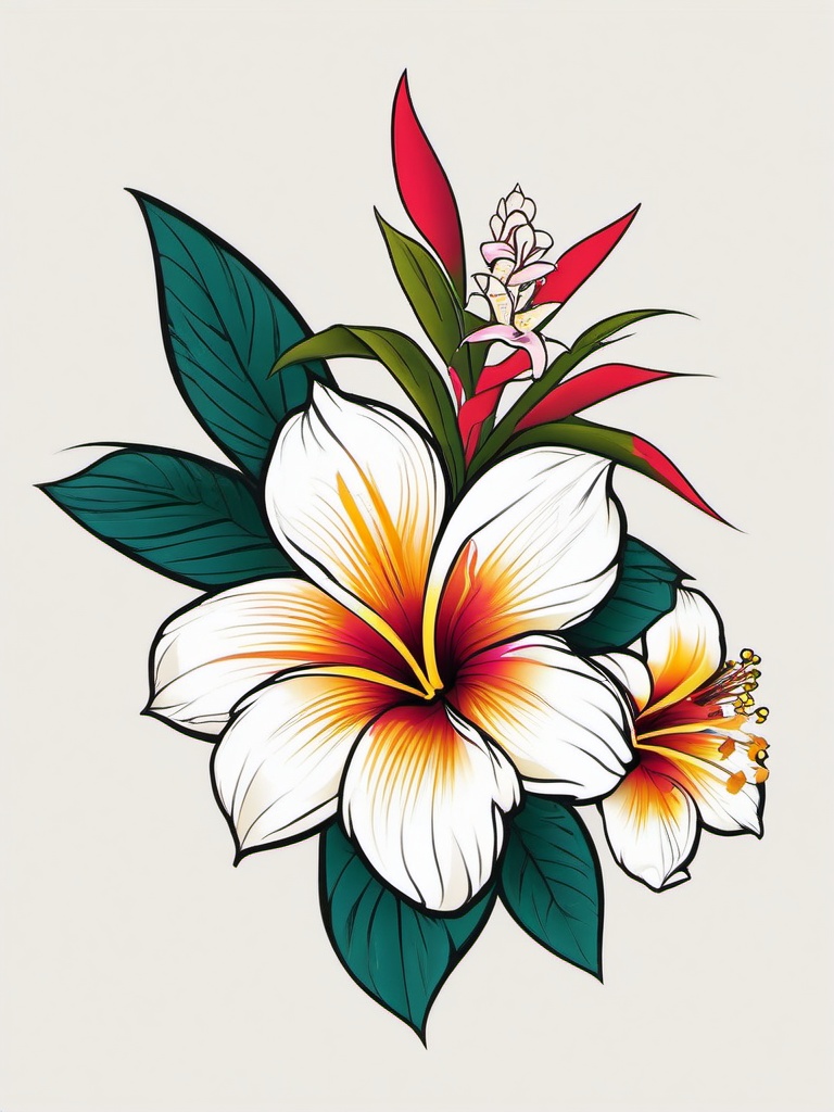 Hawaiian State Flower Tattoo - Celebrate the beauty of Hawaii with a tattoo featuring the official state flower.  simple vector color tattoo,minmal,white background