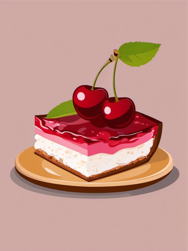 Cherry Clafoutis Clipart - A slice of cherry clafoutis with powdered sugar.  color vector clipart, minimal style