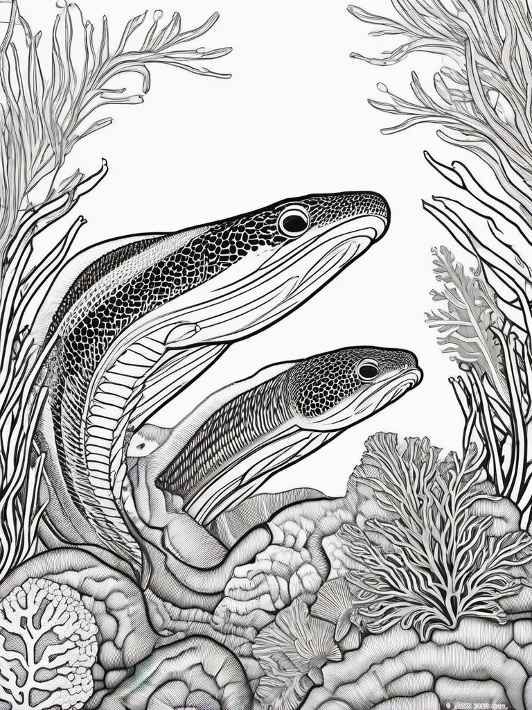 Moray Eel Coloring Pages - Snake-Like Predator of the Coral Reef  black outline printable sheet, coloring page