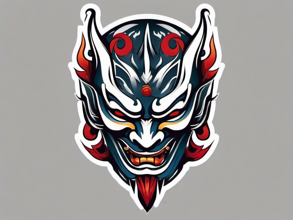 oni mask flash tattoo  simple color tattoo,white background,minimal