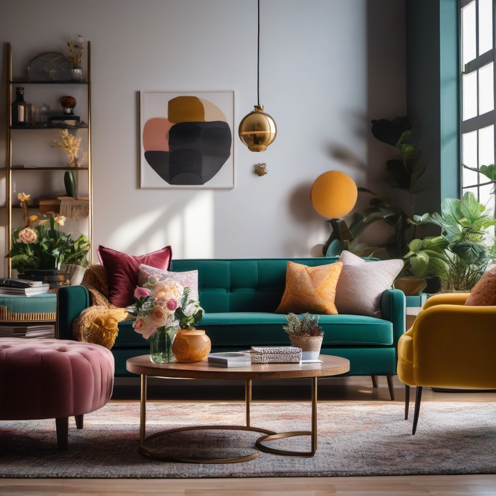 Eclectic Living Room - Eclectic wonderland with a mix of styles and colors. realistic, professional photography, bokeh, natural lighting, canon lens, shot on dslr 64 megapixels sharp focus