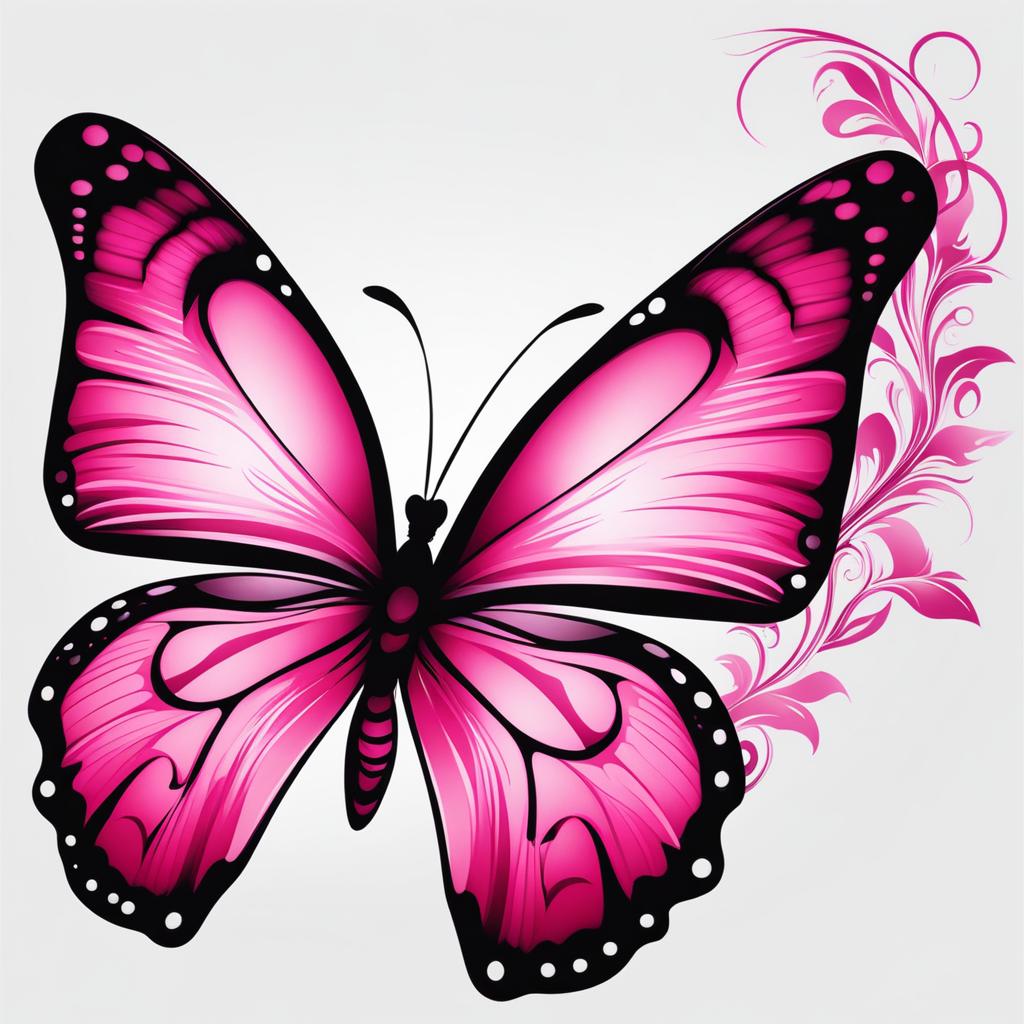 Pink butterfly tattoo, Striking butterfly tattoos in a lovely shade of pink.  viviid colors, white background, tattoo design