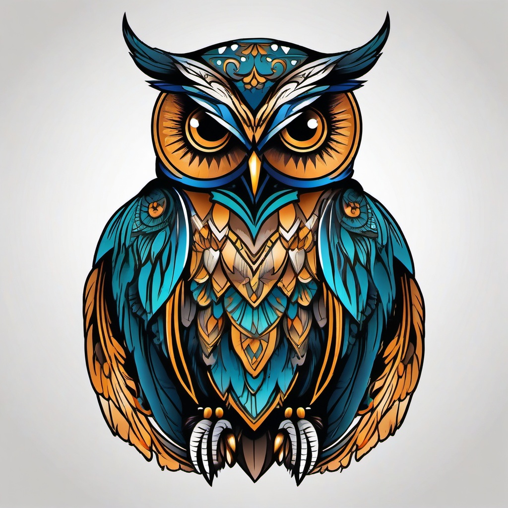 Owl Drawing Tattoo - Showcase the artistry of an owl through a beautifully drawn tattoo.  simple color tattoo,vector style,white background