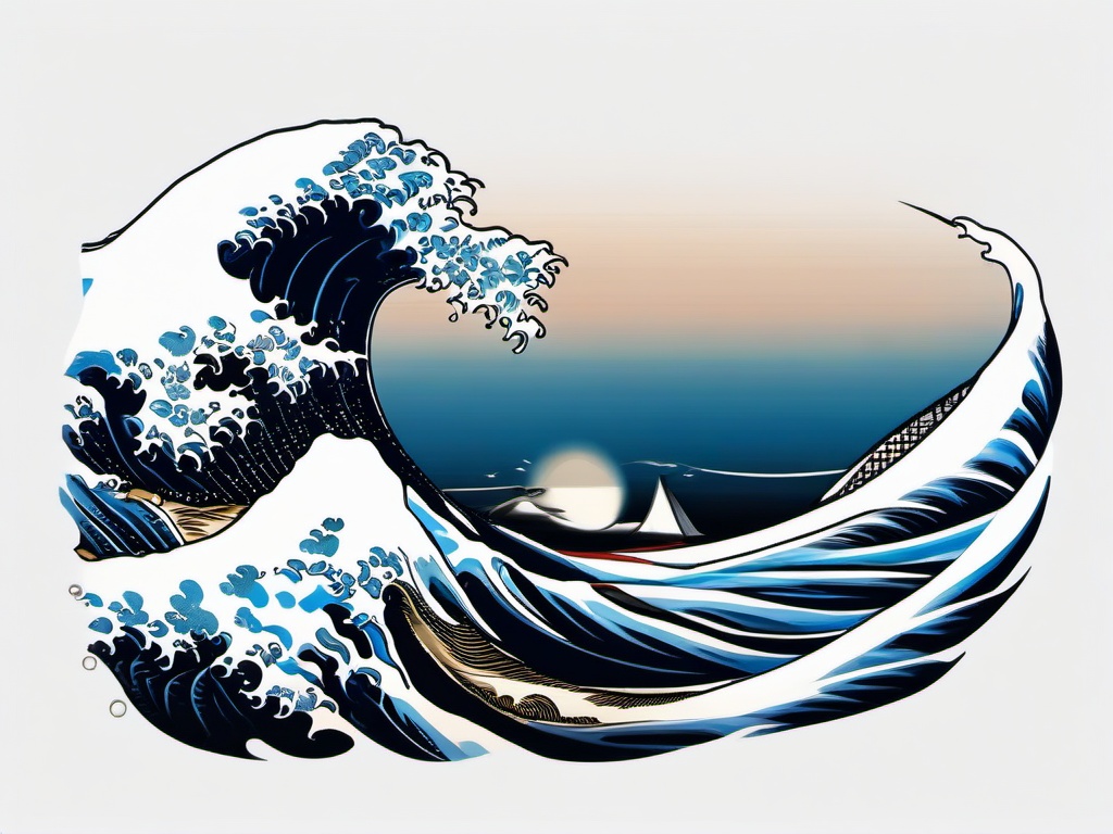 Great Wave off Kanagawa Tattoo - Capture the timeless beauty of Hokusai's masterpiece in a tattoo.  simple vector color tattoo,minimal,white background