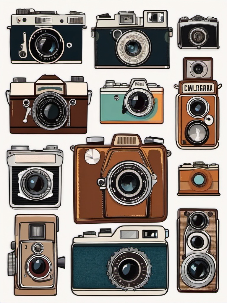 Camera Sticker - Vintage camera illustration, ,vector color sticker art,minimal