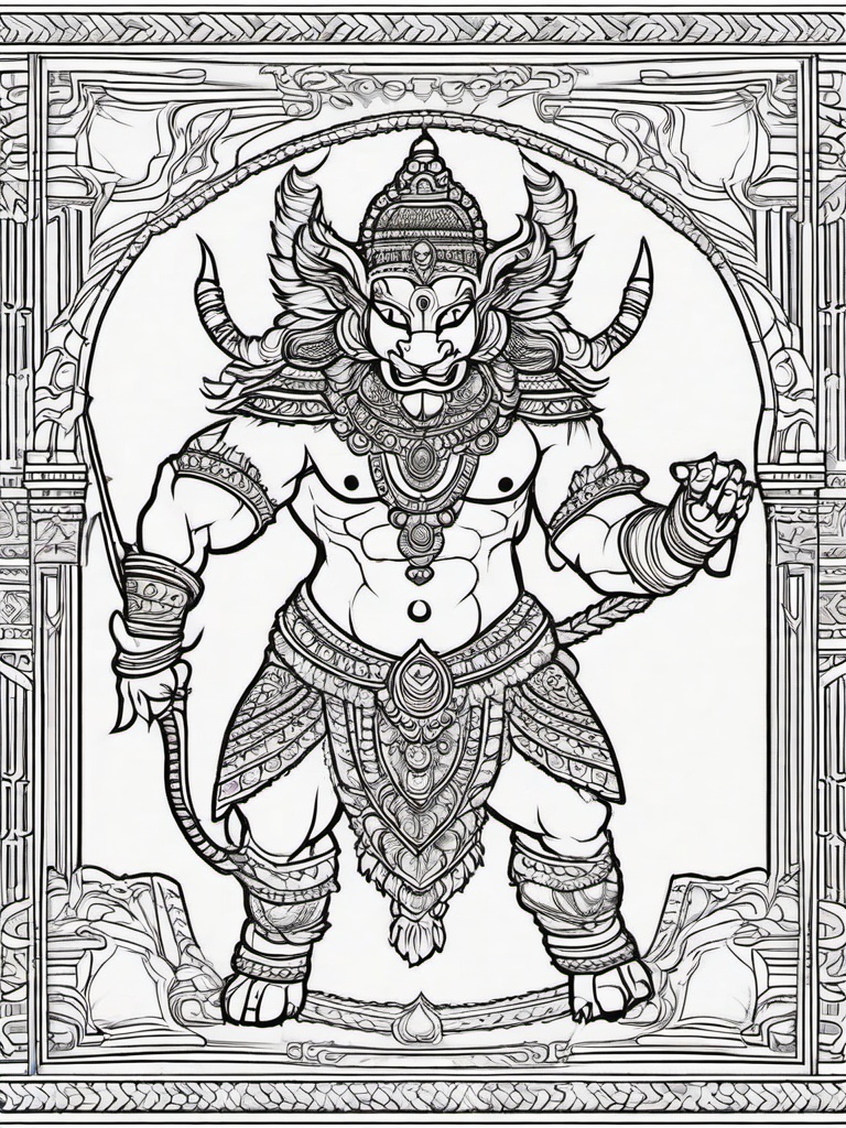 Rakshasa Coloring Pages - Shapeshifting Demon from Hindu Mythology  minimal black outline printable sheet, coloring page