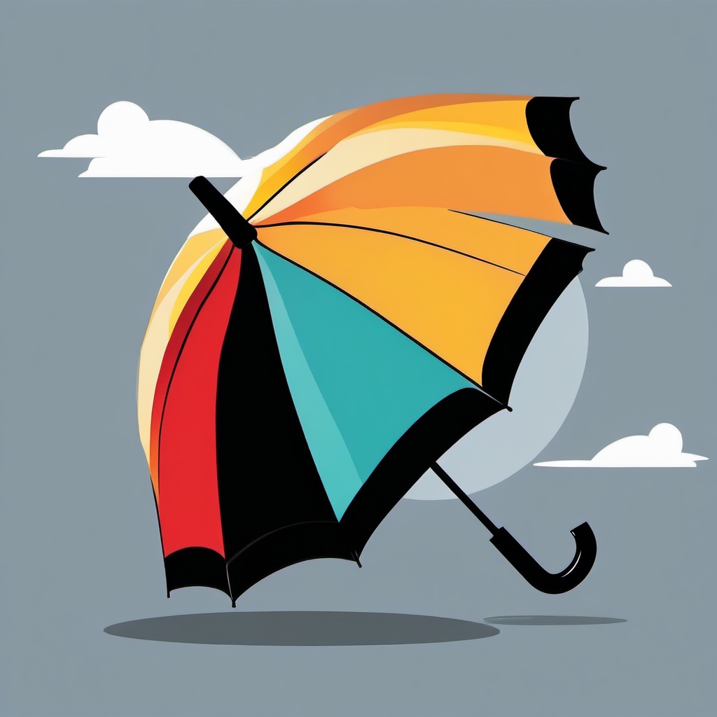 Umbrella clipart - black umbrella on a windy day  color,minimalist,vector clipart