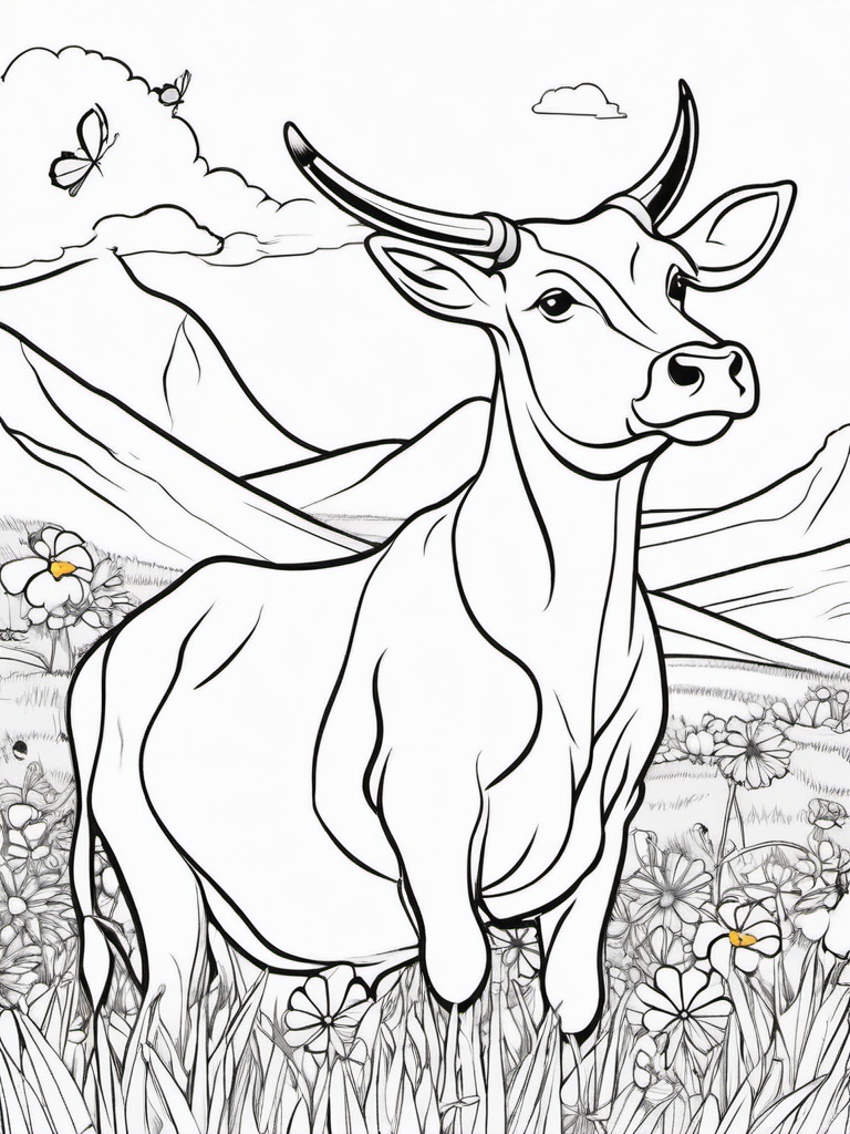 Cow Coloring Pages - Cow with a playful butterfly on its nose  simple coloring pages