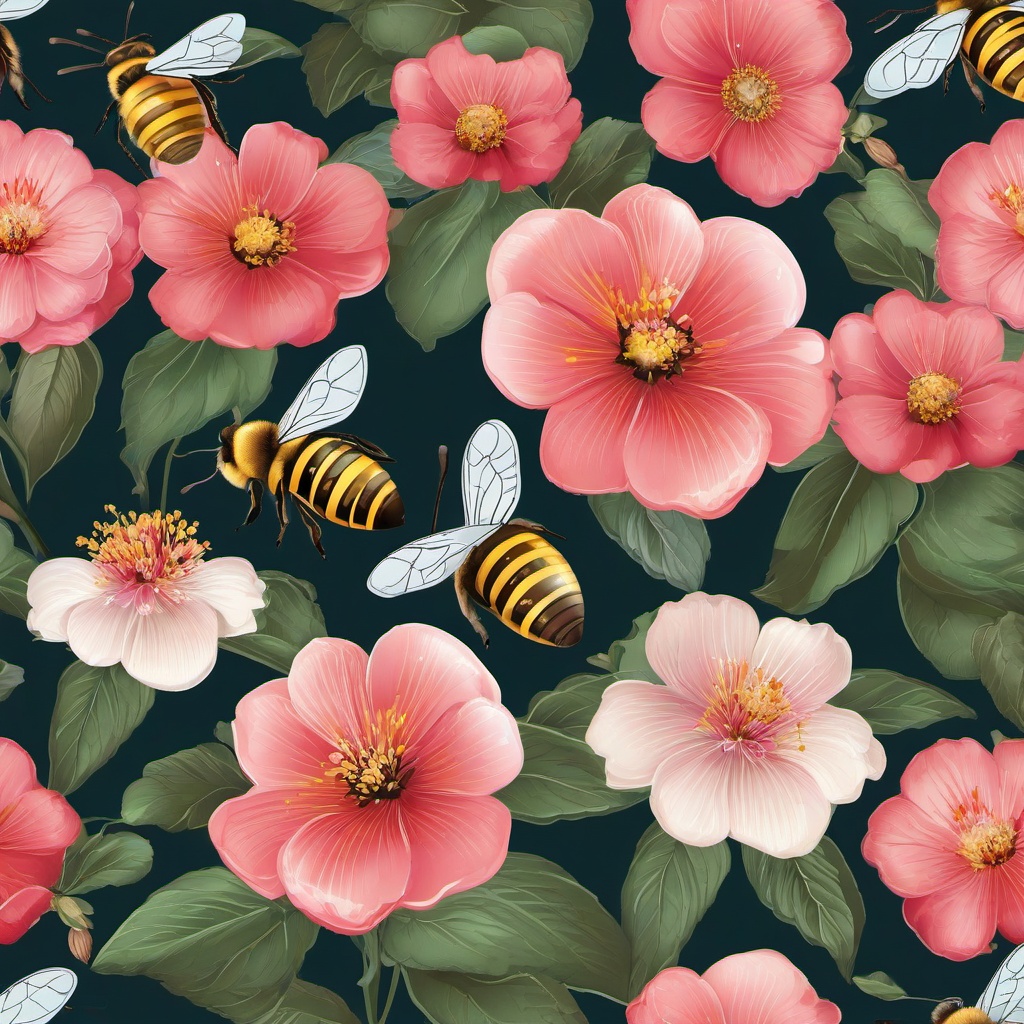 Bee clipart - bee collecting nectar from blossoms  