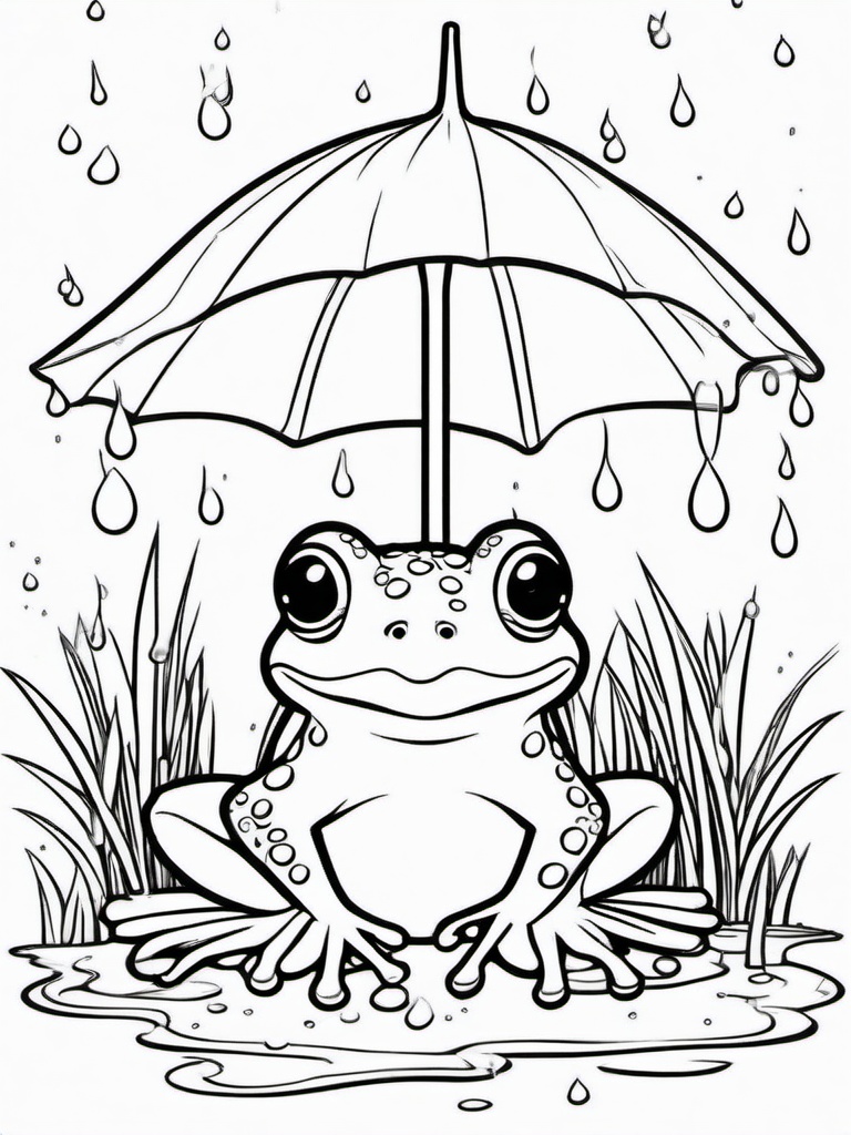 Frog Coloring Pages - Frog under a mushroom during a rain shower  simple coloring pages