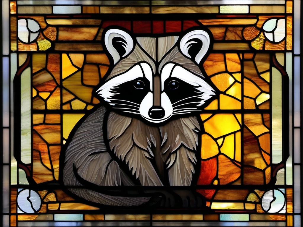 Stained Glass Raccoon - Raccoon with curious expression  