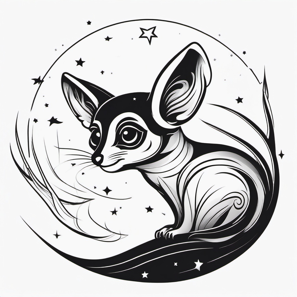 Sugar Glider Tattoo - Cute sugar glider gliding through the night sky  few color tattoo design, simple line art, design clean white background